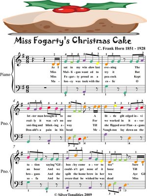 cover image of Miss Fogarty's Christmas Cake Easy Piano Sheet Music with Colored Notes